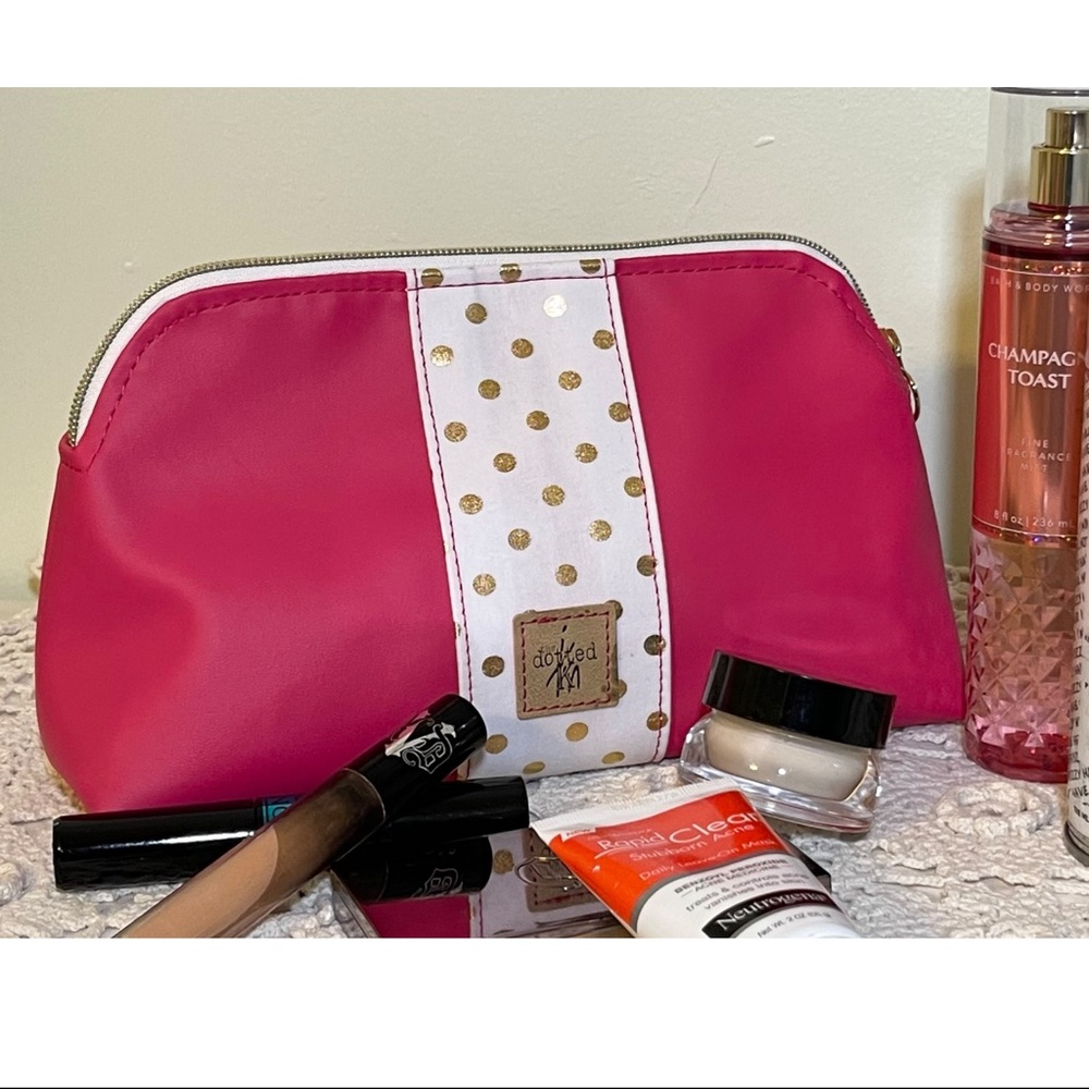 Barbiecore Pink & Gold Polka Dot Cosmetic Pouch